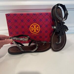 Tory Burch Sandals 6.5 . Dark brown w/snake print & gold hardware. Great shape